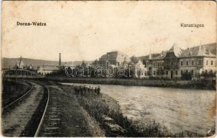 1917 Vatra Dornei, Dornavátra, Bad Dorna-Watra (Bukovina, Bucovina, Bukowina); Kuranlagen. Verlag Eisig Schäfer / spa, bath, railway track, bridge + "K.u.k. Zensurstelle Besztercze" (fl)