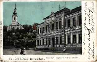 1901 Székelyudvarhely, Odorheiu Secuiesc; Római katolikus templom és Valéria kisdedóvó, óvoda. Gál János kiadása / Catholic church, nursery (EB)