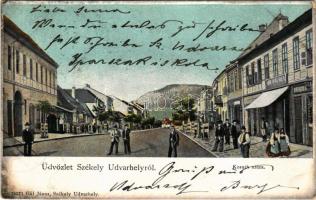 1901 Székelyudvarhely, Odorheiu Secuiesc; Kossuth utca, üzletek. Gál János kiadása / street view, shops (EB)