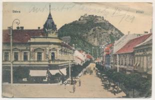 1916 Déva, Fő tér, Hotel Orient szálloda, Fehér Kereszt szálloda, vár / main square, hotels, shops, castle (ázott / wet damage)
