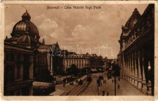 1913 Bucharest, Bukarest, Bucuresti, Bucuresci; Calea Victoriei linga Posta / street view, post office, tram (tears)
