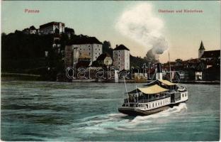 1930 Passau, Oberhaus und Niederhaus / view, steamship