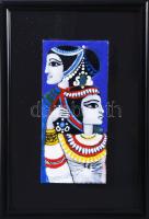 Radóczy Mária: Kleopátra. Tűzzománc kép, keretbe applikálva, 10,5x5 cm