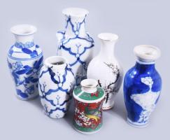 6 darab régebbi kézzel festett kínai kisváza, közte jelzett, hibátlan, m: 12 cm alatt