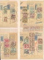 10 db csomagszállító szelvény kivágás, olvasható bélyegzésekkel, Turul bélyegekkel A/4 berakólapon