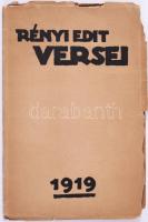 Gyömrői) Rényi Edit: ~ versei Bp., 1919. Benkő Gyula (Krausz J. és Társa ny.) 41+(2)p. A mű szerzője a Tanácsköztársaság alatt majd az emigrációban aktív politikai szerepet vállalt. Később ő kezelte pszichiáterként József Attilát. A költő gyengéd érzelmeket táplált kezelőorvosa iránt, egyik legszebb verse, a ?Nagyon fáj? múzsája is ő volt. Mivel nem viszonozta a szerelmét, megromlott viszonyuk, sőt, egyszer a költő késsel is rátámadt Rényire. Töredezett szélű, kiadói papírborítóban. Nagyon ritka!