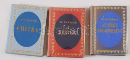 Tagore, R[abindranath]: A kertész, Chitra, Az élet megismerése. [Bp.], én., Egyetemi Nyomda Minatűr Könyvgyűjtő Klubja. Reprint minikönyvek. Megjelent 250 példányokban, és 300 példányban. Kiadói egészvászon-kötések.