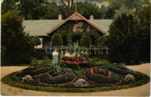 1909 Félixfürdő, Baile Felix; Posta épület és park részlet. Engel József kiadása / post office and park (EB)