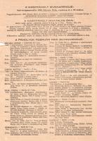 [Aprónyomtatvány] A Magyarországi Symbolikus Nagypáholy munkarendje és a páholyok február havi munkái. (1950). [Budapest], 1950. Magyarországi Symbolikus Nagypáholy - Márkus nyomda. Egyetlen levél, mérete: 300x210 mm. A huszonöt éves kényszerszünet után 1945-ben újjáalakult Magyarországi Symbolikus Nagypáholy azon kevés civil szervezet közé tartozott, amely 1950 elején még létezhetett. Nyomtatványunk az olvasók figyelmébe ajánlja a Nagypáholy nagymunkáját, azaz Trócsányi György testvér ismeretterjesztő felolvasását, "Epiktetos olvasása közben" címmel; ismerteti a Nagypáholy hivatalos óráit, valamint a pesti és vidéki páholyok februári programjait. A programok közt fogadalomtételek, oktatómunkák, munkabizottsági ülések, ismeretterjesztő előadások, láncbeszédek, nővérmunkák és kuglizások egyaránt szerepeltek. Néhány kőművesmunka a február havi programból: Lázár János: Az egyistenhit kialakulásának történelmi körülményei -- Szemere Samu: A dialektikus materializmusról -- Bródy György: Az ötéves terv a haladás szolgálatában. A haladásért a reakció ellen -- Igoly István: A társadalom pedagógiai nevelése -- Biernanczky János: Technikán túl: a lélek -- Fischer Sándor: A keringő útja a francia forradalomtól a világháborúig. Zenei illusztrációkkal -- Gergely György: Johann Sebastian Bach -- Madácsy László: Szocialista művészet -- Heimann Pál: Magyarország energiaproblémájáról -- Piltzer Gyürgy: Egy mérnök hétköznapja 50 év múlva -- Schubert Ignác: A társadalmi kapillaritás törvénye -- Csongor Győző: Szabadkőműves szimbólumokról -- Medgyaszay Gyula: Salamon király temploma. A februárban lezajlott előadások némelyikéről a szabadkőműves sajtó is beszámolt. A szabadkőműves mozgalom híveit bizonyos keserűséggel tölthette el a tény, hogy néhány hónappal később szervezkedésüket felszámolták: Kádár János 1950. június 14-én kelt belügyminiszteri rendelete feloszlatott minden páholyt. Dömölki 0. Jó állapotú lap, hajtásnyomokkal, a bal lapszélen apró szakadásnyomokkal.