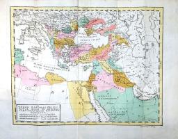 Decsy Sámuel: Osmanografia, az az a' Török Birodalom' természeti, erköltsi, egy-házi, polgári 's hadi állapottyának, és a' Magyar Királyok ellen viselt nevezetesebb hadakozásinak summás leírása. Első rész. [Bécs] Bétsben, 1788. Nyomtattatott Kurtzboeck Jósef betüivel. [16] + 378 + [22] p. + 1 térkép (kézzel színezett, kihajtható). Első kiadás. Decsy Sámuel (1742-1812), író, szerkesztő, bölcseleti doktor. Rendkívül ízes nyelven megírt birodalmi monográfiája a téma első eredeti magyar feldolgozása, mely egyedi szempontból tekint a török járom alá tartozó birodalomra, változatos tájaira és népeire, és egyedi, ám korántsem elítélő szemszögből értékeli a birodalom erkölcseit, gazdasági és társadalmi rendjét. Kötetünkben egy igen színes birodalom elevenedik meg, változatos szokásokkal, nyelvekkel és kultúrákkal, melyeknek változatosságát az iszlám adminisztráció nemigen képes korlátozni. A munka első kötetében az anatóliai központ mellett a birodalom balkáni, levantei, kaukázusi és észak-afrikai vidékeiről is olvashatunk kisebb leírást. A munka három kötetben teljes. Az első előzéken régi, latin nyelvű tulajdonosi bejegyzés. Öt bordára fűzött, aranyozott gerincű, enyhén kopott korabeli bőrkötésben, vörös festésű lapszélekkel. Jó példány.