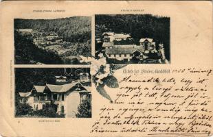 1900 Stószfürdő, Stoósz-fürdő, Kúpele Stós; nyugati részlet, Kompordai ház, látkép. Wlaslovits Gusztáv 1023. / spa, villas. Art Nouveau, floral (szakadások / tears)