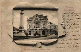 1900 Szabadka, Subotica; Honvéd emlékmű (Kaponyai csata emlékműve), Nemzeti Kaszinó. Heumann Mór kiadása / Hungarian military monument, casino (fl)