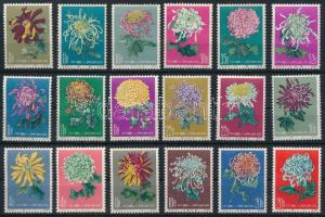 Kínai Népköztársaság 1960-1961 Krizantém I., II., III. sorok Mi 570-575, 577-582, 583-588 kivételes jó minőségben, mindössze 3 értéken van gyenge betapadásnyom / gumihiba / Over average good quality, there is light gum disturbance only on 3 values (Mi EUR 1.900,-) (Mi 577, 581, 585 enyhe betapadás / light gum disturbance)