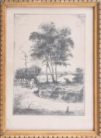 Komjáti-Wanyerka Gyula (1894-1958): Pecázók. Rézkarc, papír, jelzett. Üvegezett fakeretben, 25×18,5 cm