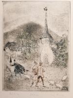 Láng Rudolf (1904-1991): Különc. Színes rézkarc, papír. Jelzett, számozott (36/100). 29,5×23 cm