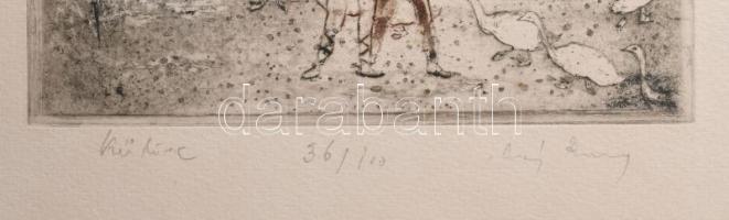 Láng Rudolf (1904-1991): Különc. Színes rézkarc, papír. Jelzett, számozott (36/100). 29,5×23 cm