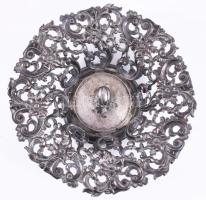 Antik ezüst (Ag) áttört dísztál, plasztikus dinnye díszítéssel. Jelzett 13 latos finomságjel, 1856 A...