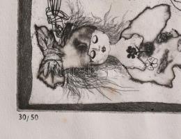 Kondor Lajos (1926-2006): Szürrealista kompozíció (cím nélkül). Rézkarc, papír, jelzett, számozott (...