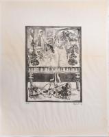 Kondor Lajos (1926-2006): Szürrealista kompozíció (cím nélkül). Rézkarc, papír, jelzett, számozott (...