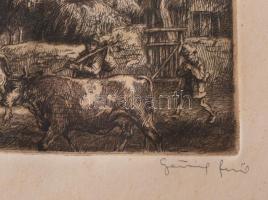 Görög Rezső (1930-?): Dunai táj. Rézkarc, papír, jelzett, lap széle kissé foltos, 28,5×39 cm