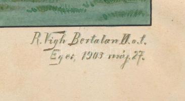 R. Vigh Bertalan (-): Városrészlet (Eger?), 1903. Akvarell, papír, jelzett, lap széle kissé foltos, ...