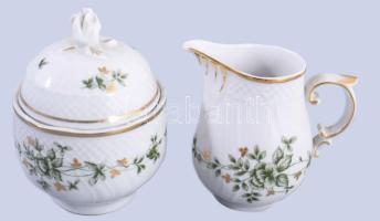 Hollóházi Erika mintás két személyes teás készlet, tálcával, Kézzel festett, jelzett, hibátlan 40 cm