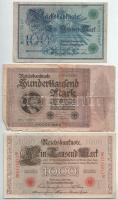 Vegyes, német, 7db-os bankjegytétel, közte: 1908-1923. 1M + 5M + 50M + 100M + 1000M + 100.000M T:VF-...