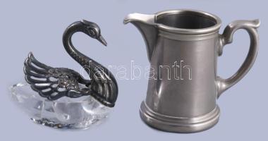 Hattyús kristály sótartó, kis kanállal 9 cm + Alpakka kiöntő