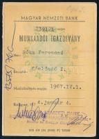1974 Bp., Magyar Nemzeti Bank munkaadói igazolvány