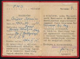 1960 Vállalati tűzrendészeti igazolvány