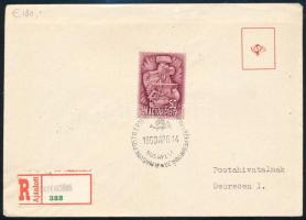 1949 Lánchíd III blokkból kitépett bélyeg 1950-ben feladott postai ajánlott levélen (70.000)