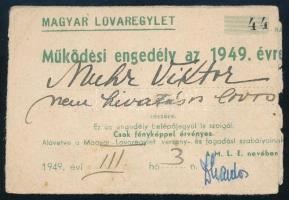 1949 Magyar Lovaregylet fényképes működési engedélye