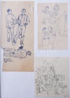 Lengyel Lajos (1904-1978): kb. 44 db illusztráció és tanulmányrajz. Klf. technikák, papír, egyik jel...
