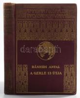 Bánhidi Antal: A Gerle 13 útja. Bánhidi Antal útinaplója. 89 képpel és 2 térképpel. A Magyar Földrajzi Társaság könyvtára. Bp., [1936.], Franklin, 201 p. +4 (2 térkép,1 rajz, 1 grafikon) t. +1 p. + 24 (fekete-fehér képtáblák) t. Első kiadás. Bánhidi Antal (1902-1994) gépészmérnök, repülőgép-tervező és pilóta. Műszaki egyetemi évei alatt részt vett a Műegyetemi Sportrepülő Egyesület alapításában, 1927-ben Lampich Árpád mérnökkel együtt építette meg az első magyar kétüléses iskolagépet. Számos újabb repülés tapasztalatában alkotta meg az első többcélú, könnyűszerkezetes sportrepülőgépet (1930), mely később a Gerle nevet kapa. A hosszú műszaki fejlesztés után létrehozott új prototípust, a Gerle-13 repülőmodellt hosszú repülésre szánták: fedélzetén Bánhidi Antal és Bisits Tibor egy hónap alatt körberepülte a Földközi-tengert. Az 1933. február 19-e és 1933. március 24-e közötti légi út során számos légi felvétel készült, A Bánhidi-Bisits-expedíció egyiptomi szakaszán Almásy László Afrika-kutató lépett a fedélzetre, az egyiptomi piramisok légi fotói neki köszönhetőek. Kötetünk az 1933. évi repülőút néprajzi kitérőkkel tarkított beszámolója, függelékében az 1933. év nyarán megtett Magyarország-Észtország-Nagy-Britannia-Magyarország légi utazás részleteivel. Oldalszámozáson túl a Gerle-13 egész oldalas műszaki vázlata, az utazások térképei és grafikonja.  Kiadói dúsan aranyozott egészvászon-kötés, kopott borítóval, kissé laza fűzéssel.