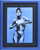 Schmitz, Jürgen (1960-): Kék női akt (Blue woman). Nyomat, papír, jelzés nélkül. 27x19 cm. Üvegezett...