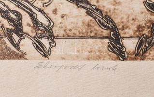 Kádas István (1941-): Ellopott lovak. Rézkarc, papír, jelzett, számozott 41/100, 24×39 cm