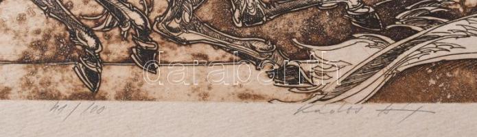 Kádas István (1941-): Ellopott lovak. Rézkarc, papír, jelzett, számozott 41/100, 24×39 cm