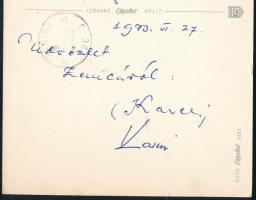 1973 Lakat Károly kétszeres olimpiai bajnok labdarúgó edző által írt képeslap