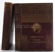 Magyar Földrajzi Társaság Könyvtára 2 kötete:  Balbo, Italo (1896-1940): Diadalmas szárnyak. A második olasz óceánrepülés. Ford.: Gáspár Miklós. A Magyar Földrajzi Társaság Könyvtára. Bp., [1934], Franklin, 256 p. + 32 (fekete-fehér fotók) t. +2 (térkép) t. Kiadói dúsan aranyozott egészvászon sorozatkötésben, kopott, foltos borítóval.;   Keöpe Viktor: Cejlon, az éden szigete. Magyar Földrajzi Társaság Könyvtára. Bp., [1934], Franklin-Társulat, 189+(3) p.+ 24 (fekete-fehér fotók) t. Kiadói dúsan aranyozott egészvászon sorozatkötésben, kopott, foltos borítóval.;