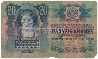 1913. 20K " 2197 149812" I. kiadás, hamis(?) felülbélyegzéssel T:F, szakadás Adamo K17