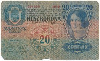 1913. 20K " 2197 149812" I. kiadás, hamis(?) felülbélyegzéssel T:F, szakadás
Adamo K17