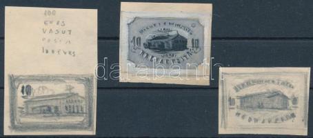 1946 Vasútjubileum, Konecsni György 3 db eredeti, meg nem valósult bélyegterv vázlata
