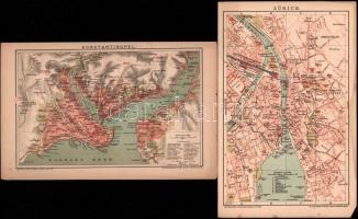 cca 1900 Bécs, Zürich, Konstantinápoly (Isztambul) térképei, 3 db térkép-melléklet a Brockhaus Konve...