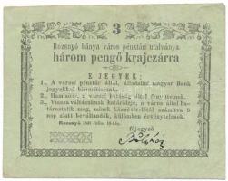1849. július 16. Rozsnyó 3kr "Rozsnyó bánya város pénztári utalványa" T:F Adamo ROZ-1.2