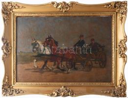 Zombory Lajos (1867-1933): Lovaskocsi. Olaj, karton, jelezve jobbra lent. Hátoldalán régi MNG kivite...