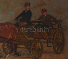 Zombory Lajos (1867-1933): Lovaskocsi. Olaj, karton, jelezve jobbra lent. Hátoldalán régi MNG kivite...