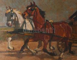 Zombory Lajos (1867-1933): Lovaskocsi. Olaj, karton, jelezve jobbra lent. Hátoldalán régi MNG kivite...