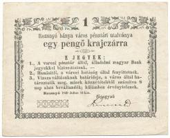 1849. július 16. Rozsnyó 1kr "Rozsnyó bánya város pénztári utalványa", "VIZSZA" sajtóhiba T:F Adamo ROZ-1.4.4.