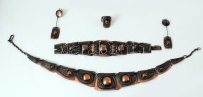 Iparművész ékszer szett, nyaklánc, gyűrű. fülbevaló, karkötő, Jelzett.