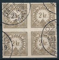 1888 Hírlapilleték 2kr négyestömb, rendkívül ritka összefüggés